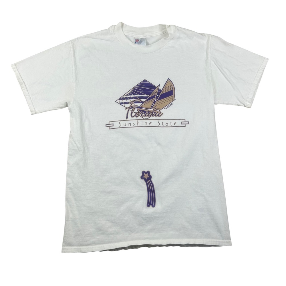 Vintage Hanes Beefy-T Florida Sunshine State Graphic Tee White Mens Medium 90s